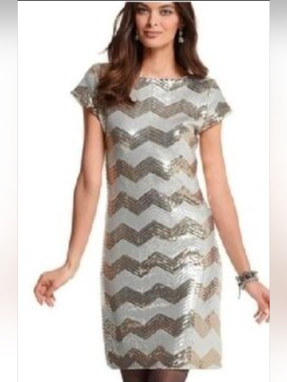 White House Black Market Girls' Sequin Chevron Dress - Gold & Silver M